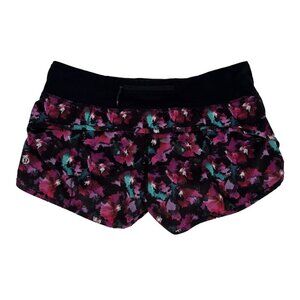 Lululemon Speed Short 8 Mini Midnight Bloom Black Deep Fuschia woman running